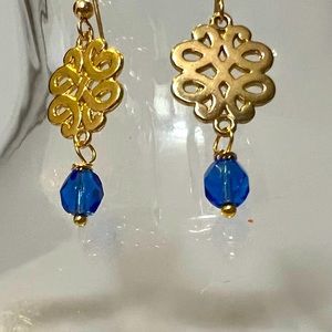 Fashionable Blue and Gold Dangle Earrings